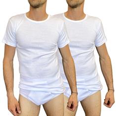 T-SHIRT col rond Homme en Coton Peigné  x2 Blanc 