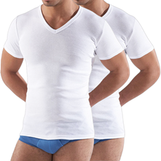 T-SHIRT col v Homme en Coton Peigné  x2 Blanc  